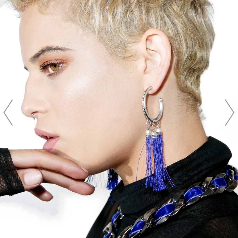 La Lune Blue Fringe Earrings